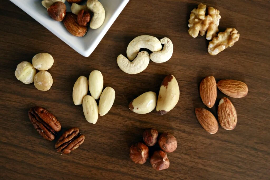 vitamin E: nuts, walnut, almond, cashews